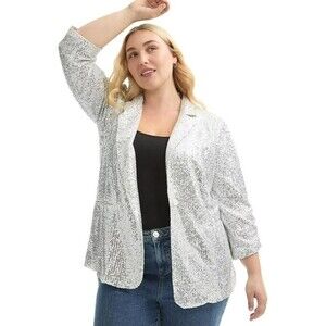 NWT June+Vie Silver Sequin Blazer Womens Size 3xl 30/32